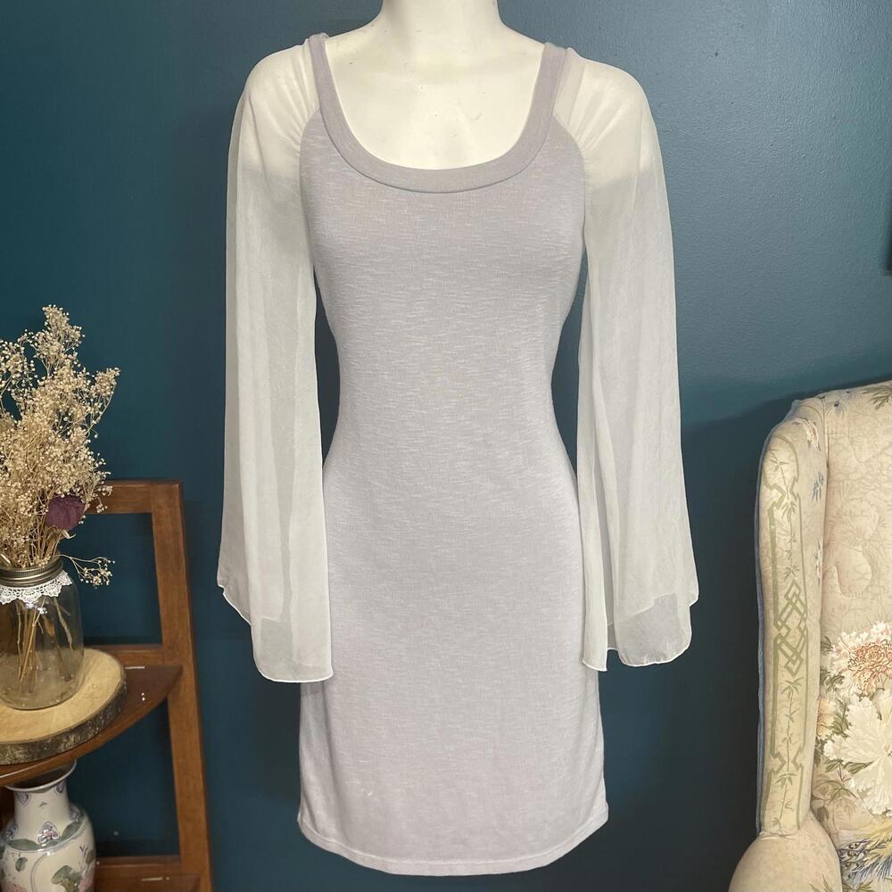 Baila Fine Knit Sheer Sleeve Mini Dress size M